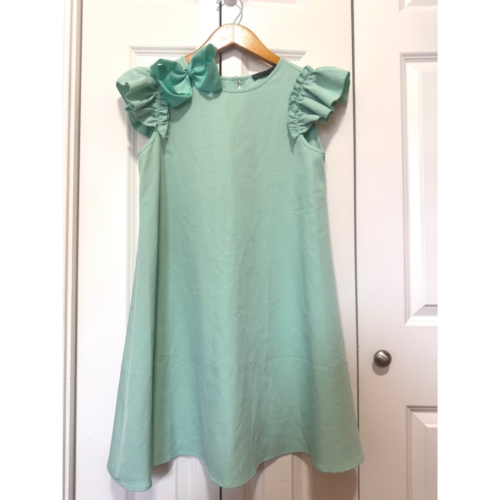 SHEIN Mint Green Ruffle Sleeve Mini Dress Hair Bow Set Coquette Preppy XS